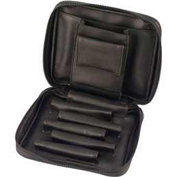 Pochette pour pipe en cuir d'agneau nappa noir - poche frontale + compartiment 6 pièces